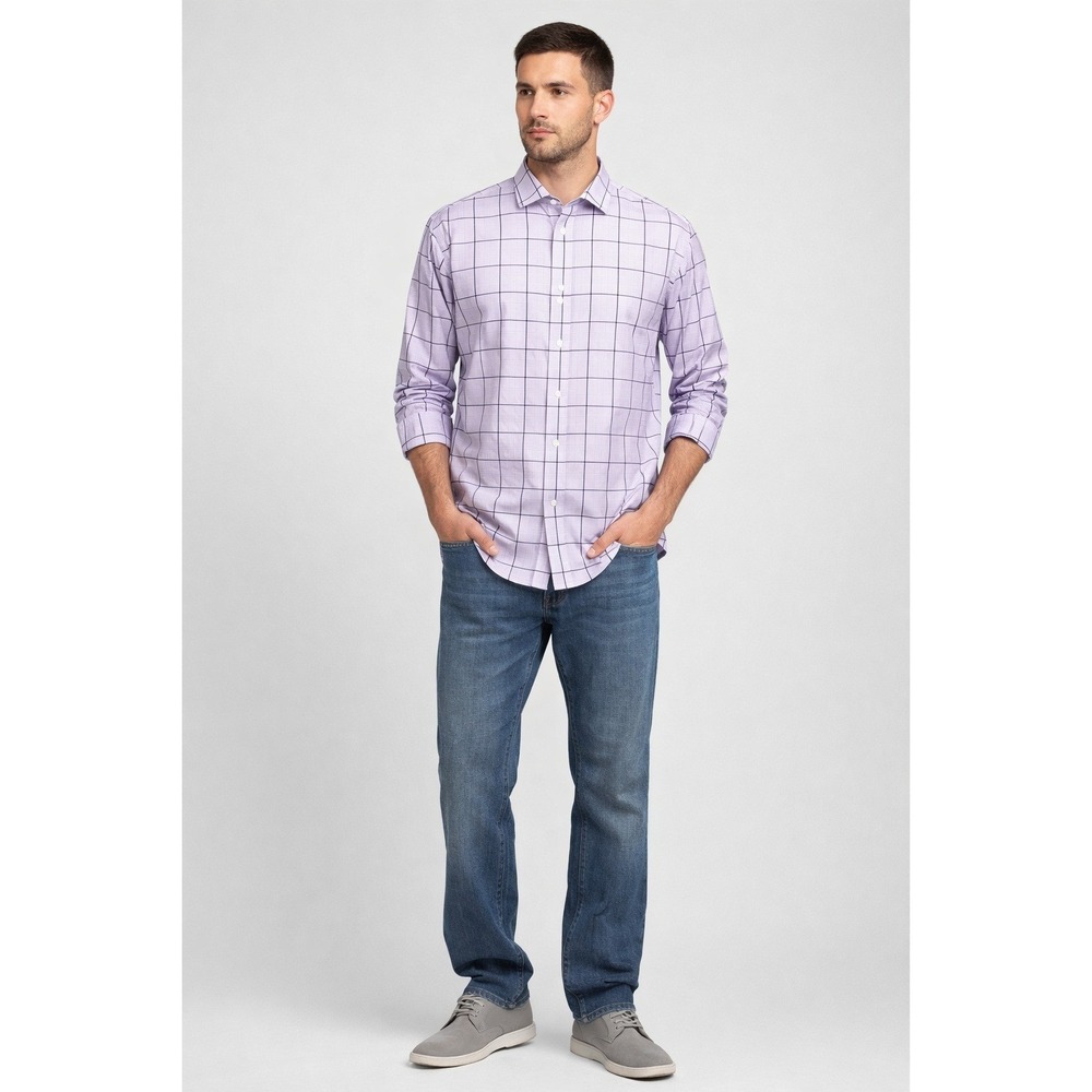Tasso Elba Purple Navy‎ Plaid Button Up Shirt Men's 16-16.5 Large
